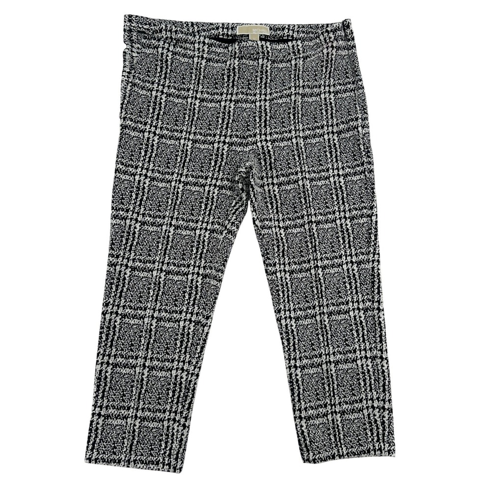 Michael Kors Jacquard Cigarette Skinny Cropped Pants Black White Plaid Women M